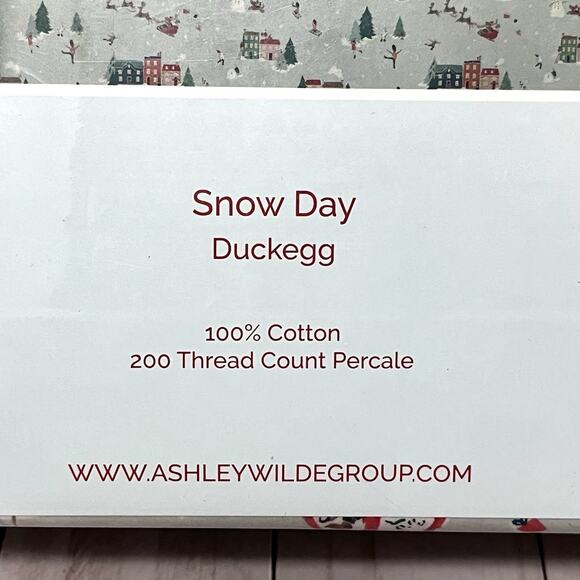NEW!! Cath Kidston London Snow Day Duckegg Queen Sheet Set Christmas Winter Town - Picture 7 of 7
